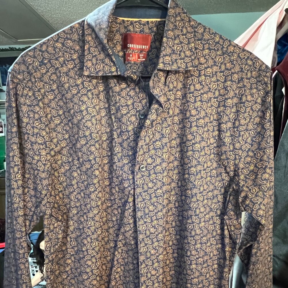Consequence Paisley Print Cotton Blend Slim Fit Long-Sleeve Button-Up SZ Medium